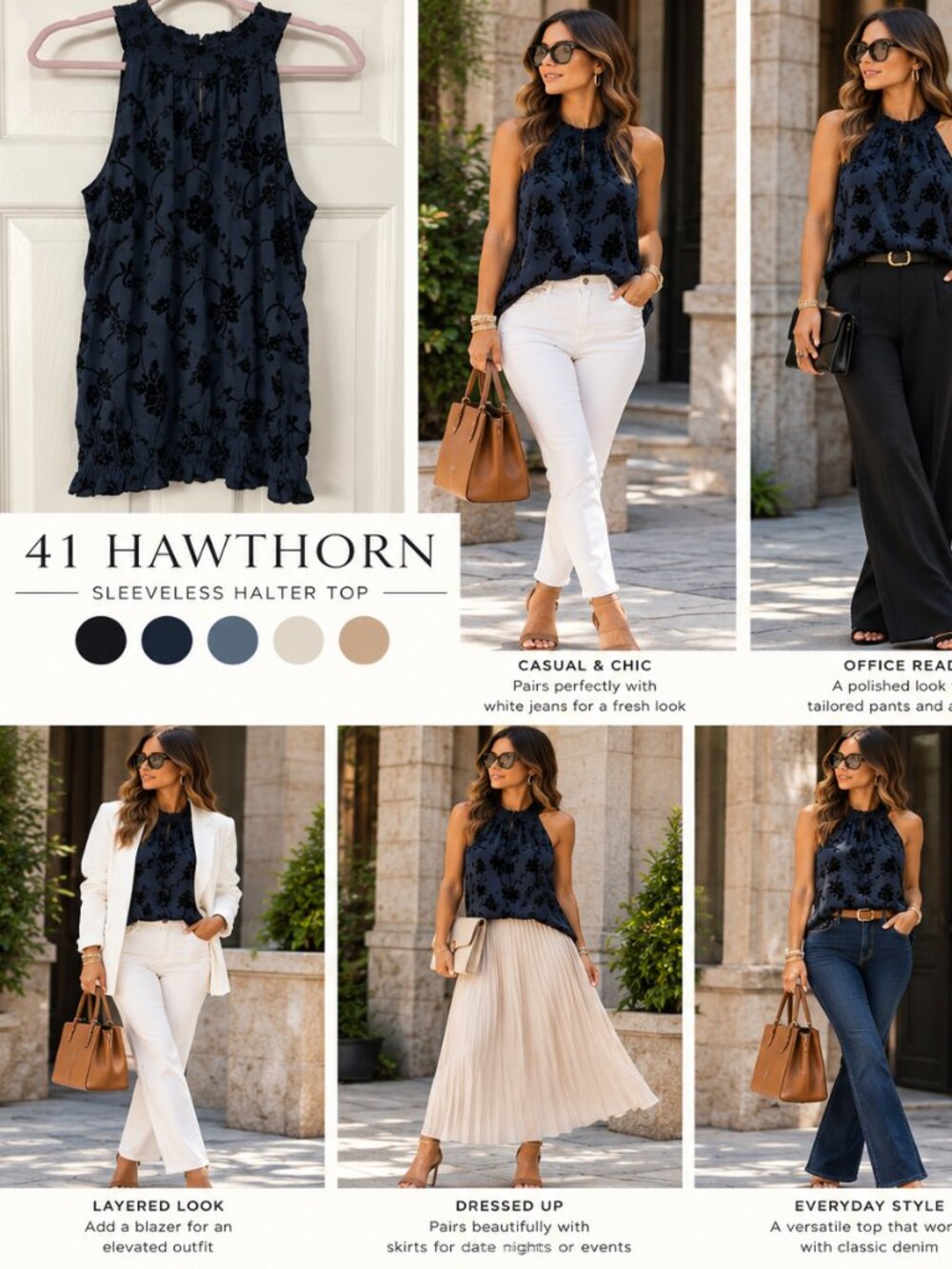 41 Hawthorn Navy Blue Black Velvet Floral Sleeveless Halter Blouse ā Size XL